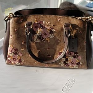 Coach burgundy velvet floral  crossbody purse